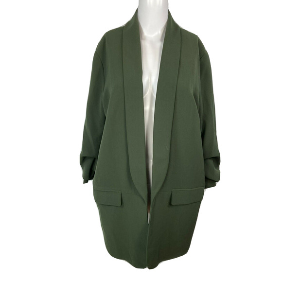 Doncaster Jackets & Blazers - Doncaster Womens Blazer Jacket Womens Sz‎ 12 Olive Green Open Ruched Sleeve